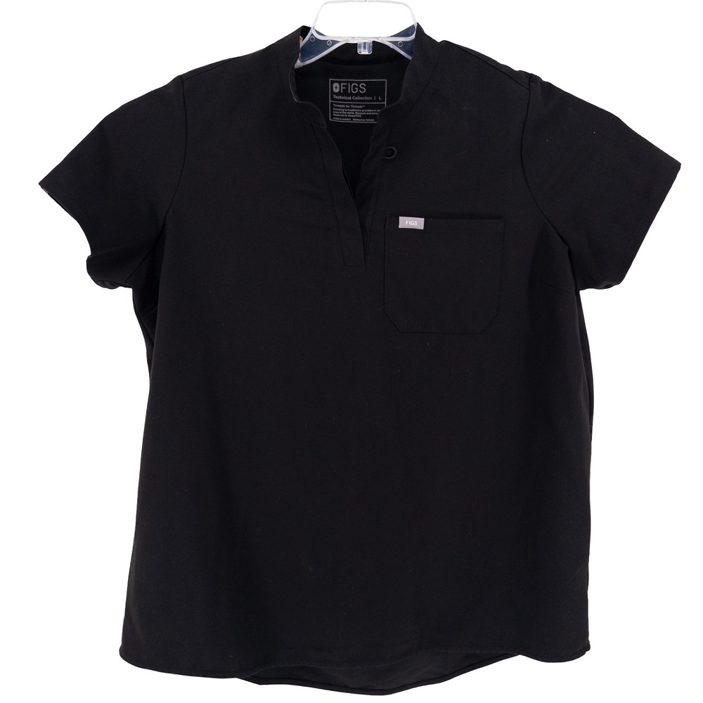 FIGS Womens Large Kitale Maternity Scrub Top Black Short Sleeve Medical Wear